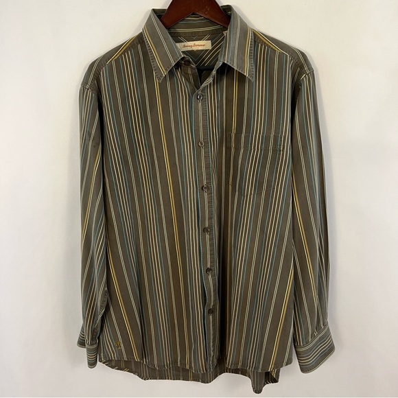 Tommy Bahama Other - Tommy Bahama Shirt Mens L Large Silk Brown Striped Long Sleeve Button Up Casual